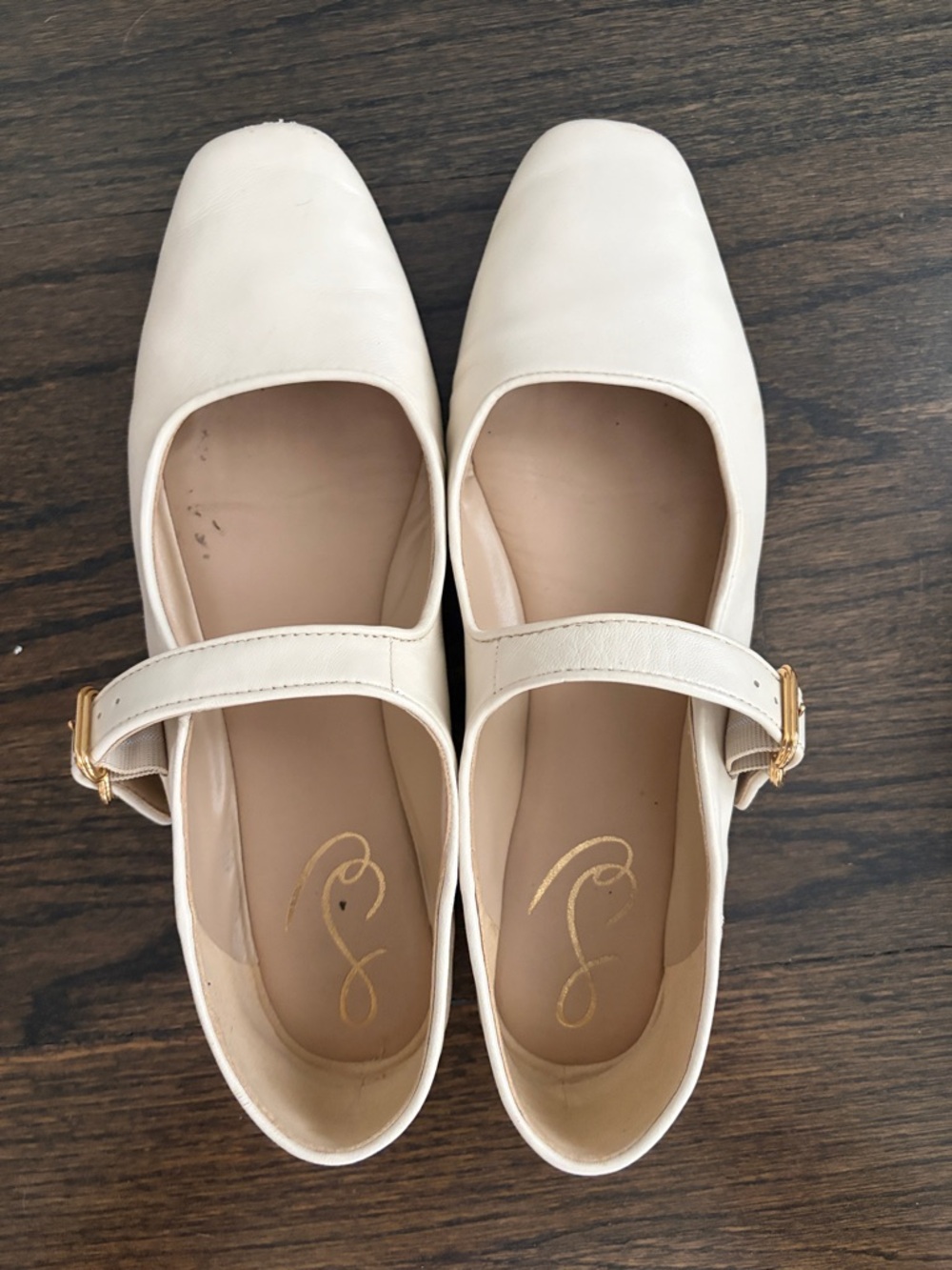 Sam Edelman Ivory Michaela Mary Jane Flats with Gold Buckle